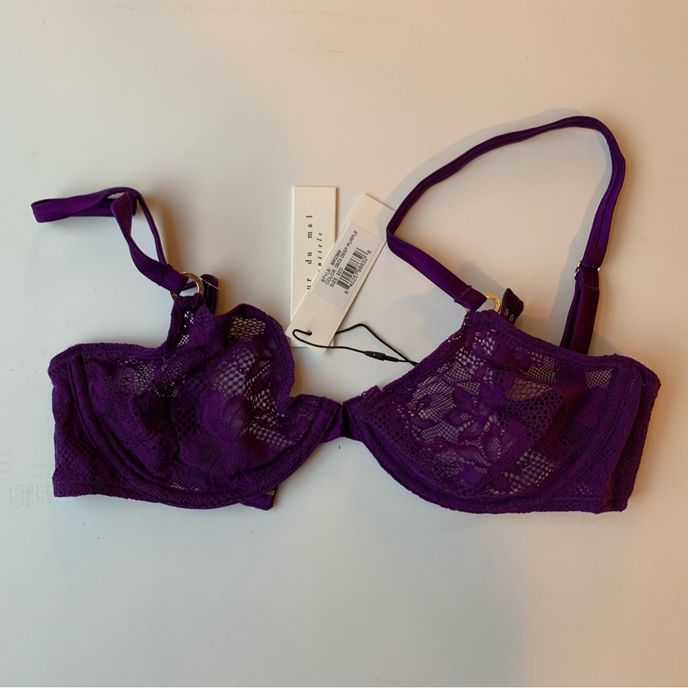 Fleur Du Mal Le Stretch Lace Demi Bra size 32D NWT Deep Purple